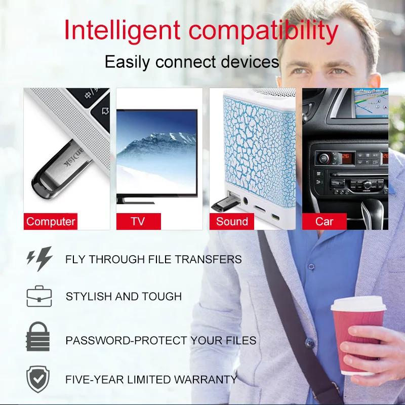 SanDisk USB флеш накопитель 128 Гб 64 ГБ 32 CZ73 3 0 металлический шифратор 16Гб карта памяти