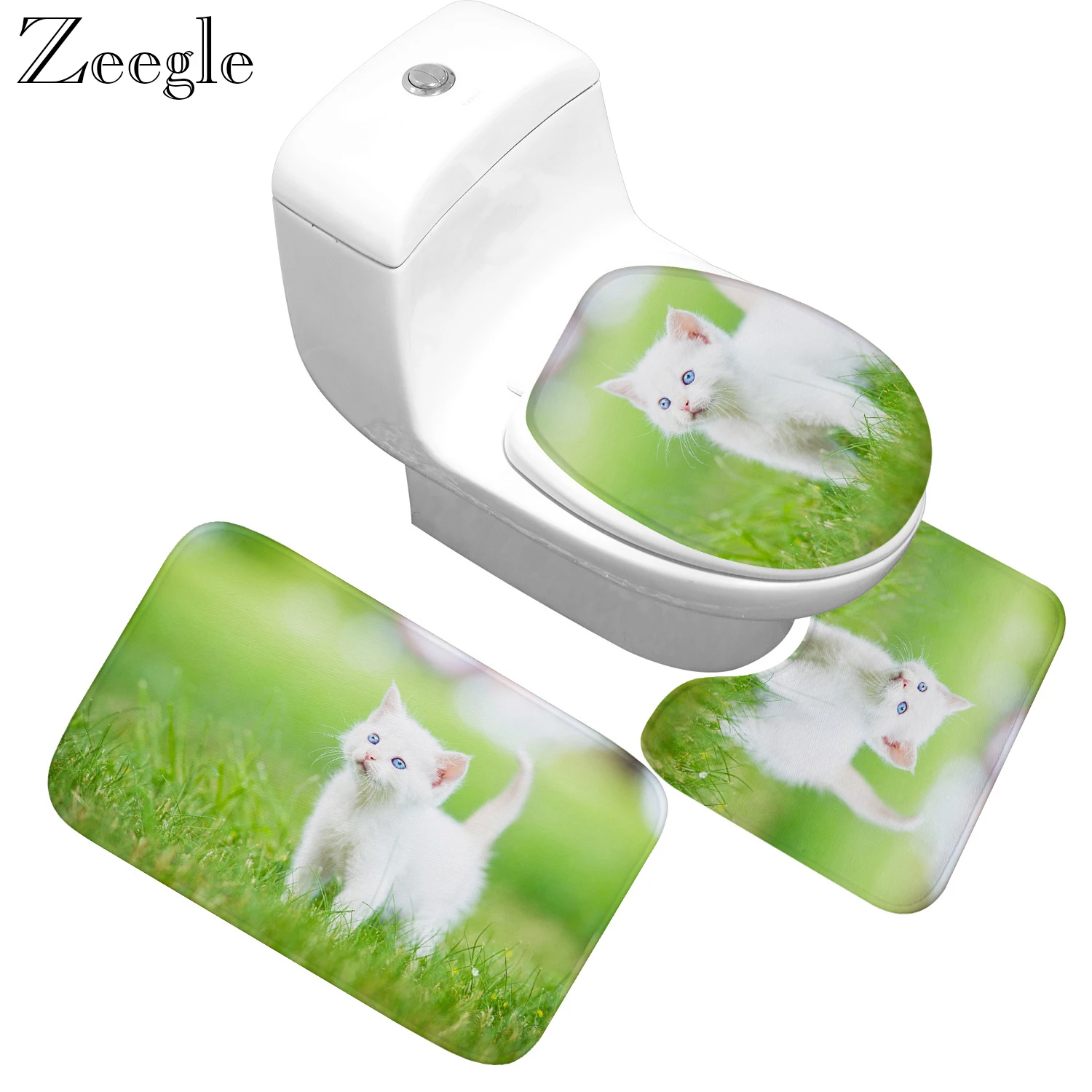 

Zeegle Microfiber Cat Printed Bathroom Bath Mat Toilet Carpet Shower Room Non Slip Flannel Floor Mats Bathroom Pedestal Rug