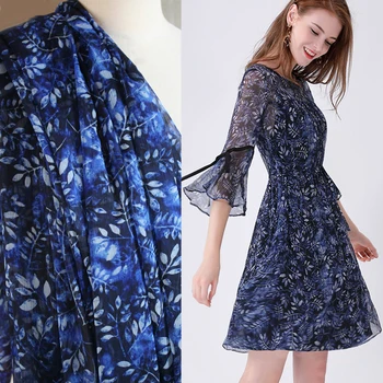 

145 cm leaf printed chiffon fabric meter perspective scarf dress polyester printed fabric wholesale fabric child fabrics