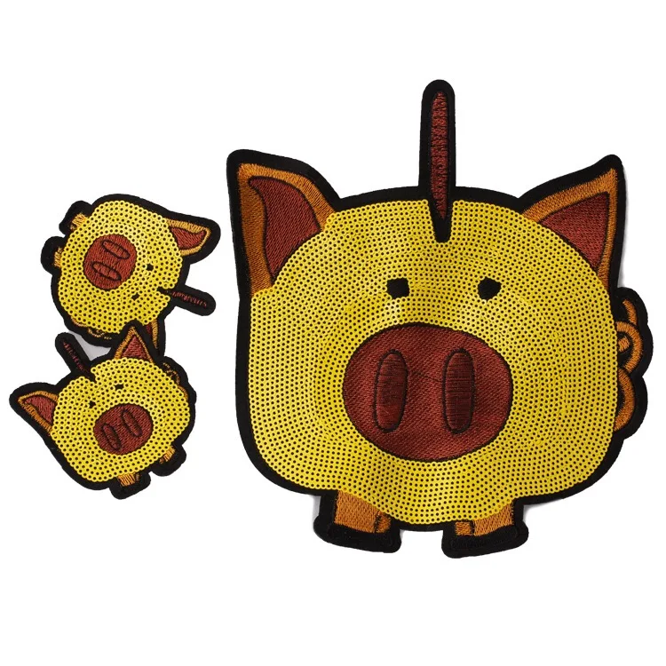 

New Arrival 3PCS/set Cartoon Animal Pig Sequined Patches Embroidery Sew on Applique Jacket Clothes Decorated Patch DIY Sewing