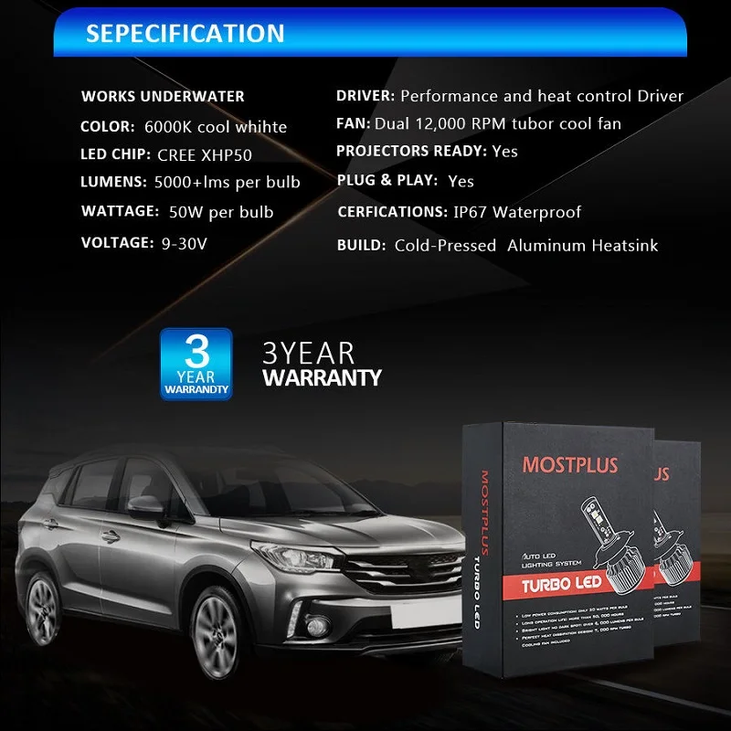 MOSTPLUS 12000LM комплект Автомобильных СВЕТОДИОДНЫХ Фар H4 H13 9007 9004 Hi/Lo + 10000LM H1 H3 H7 H11 9005 9006