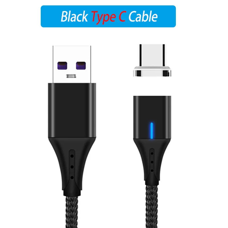 Black USB-C Plug Светодиодный светильник Micro Usb C типа магнитный кабель быстрой зарядки для samsung S9 S10 S10e Note 9 Nokia 7 Plus зарядное устройство для телефона кабель 2 метра - Цвет: Black USB-C Plug