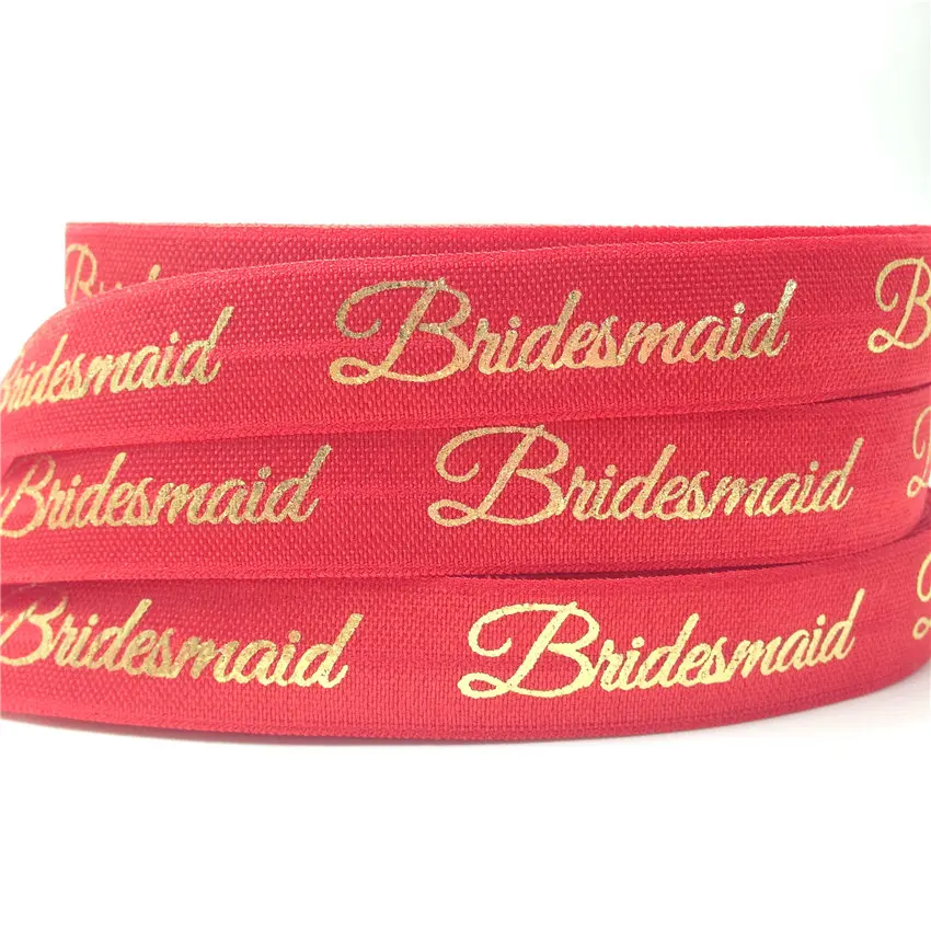 5/8"(5 yards/lot) Gold/Silver Bridesmaid Print Fold Over Elastics FOE Stretch Band Wedding Decor Party accessories - Color: GS266 Red-Silver