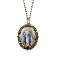 Ретро католическая пресвязанная Дева Мария кварцевые карманные часы Бронзовый Сувенир Кулон ожерелье часы Подарки для мужчин женщин Прямая