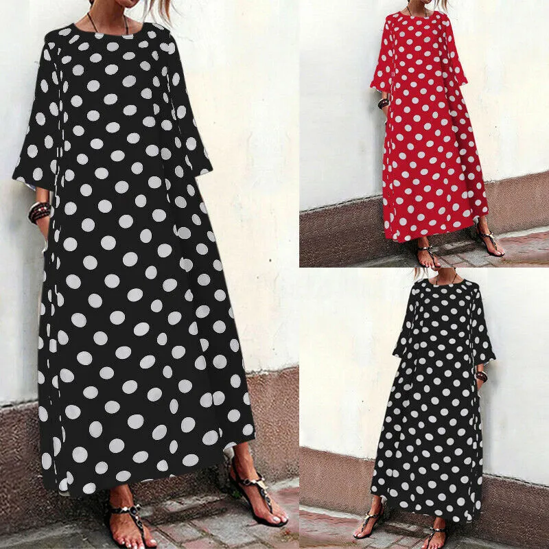 Womail, свободные женские повседневные платья, Vestidos, модные, с круглым вырезом, в горошек, с принтом, Новые Карманы, три четверти, рукав Maix, платье JL13 Vestidos