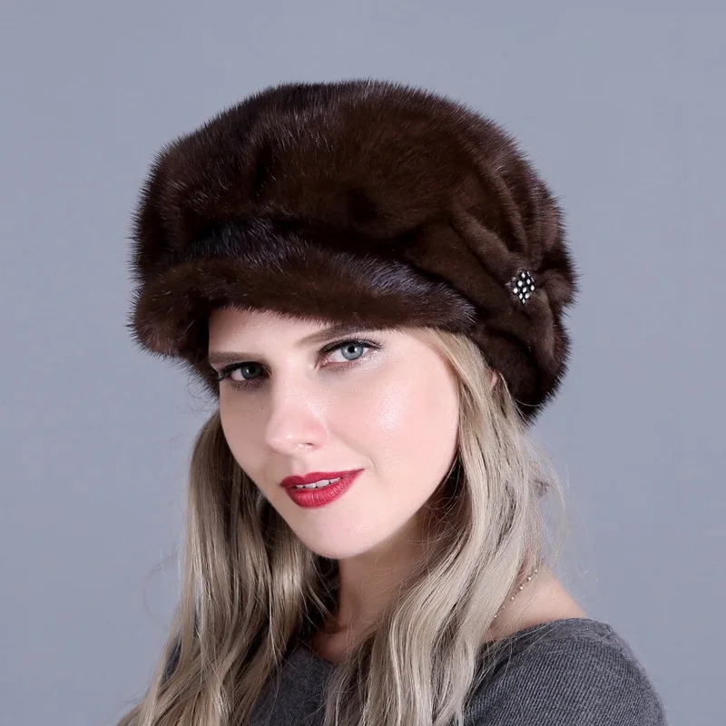 Новая высококачественная шапка из русской соболиной норки с полями осень и зима Jurchens цельная теплая меховая шапка - Цвет: color3