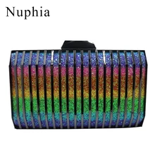 NUPHIA большой металлический ящик клатчи и вечерние сумки для выпускного вечера GunBlack Rainbow