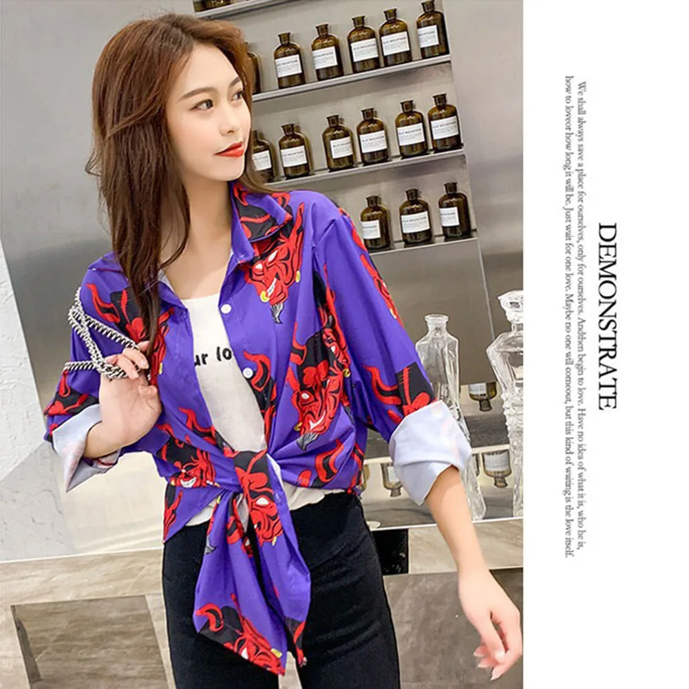 Harajuku Demon Print Summer Women Blouse Punk Gothic Casual Loose Short Sleeve Shirt Tops Female