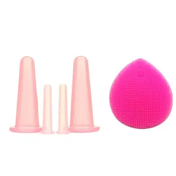 

5pcs/set Facial Eye Massage Cupping Jar Kit 2 Size Silicone Face Neck Lifting Cups With Cleansing Brush Skin Beauty Health Care