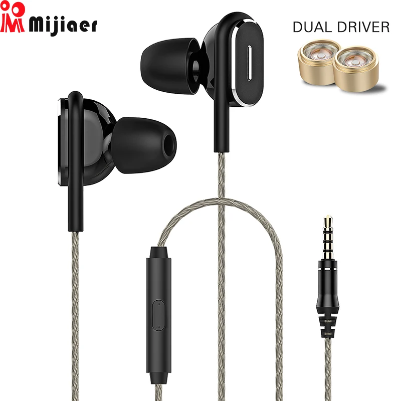 Mijiaer D3 Hifi наушники с микрофона двойной Динамический драйвер стерео гарнитура