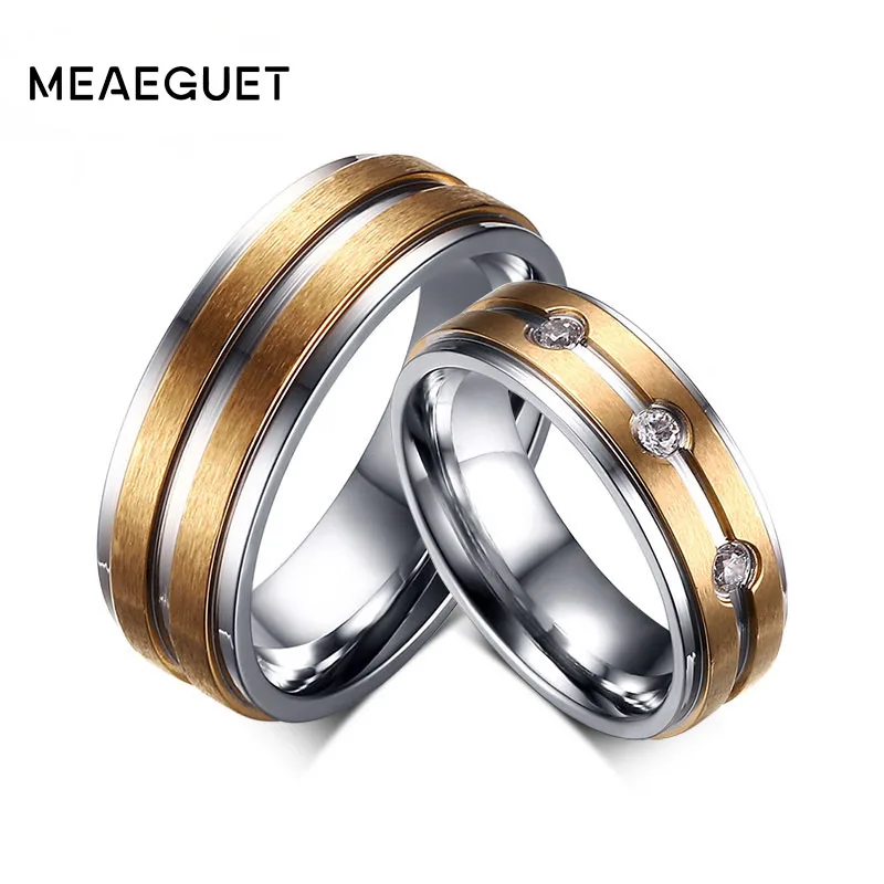 

Meaeguet Vintage Couple Ring Fashion Wedding Rings 316L Stainless Steel Rings Jewelry Engagement Wedding Bands