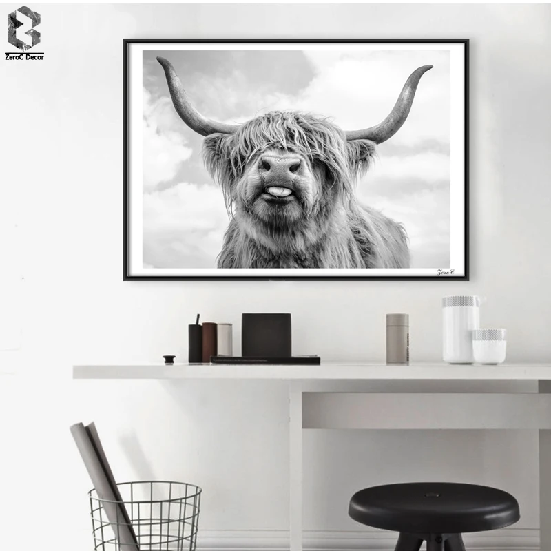 Wall Art Freedom Highland Cow Print and Poster, Canvas Art Paintings for Living Room Decor