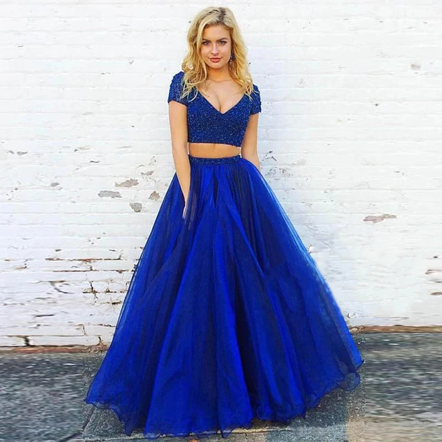 Royal Blue A Line Tulle Skirt Zipper Waistband Long Women Skirts