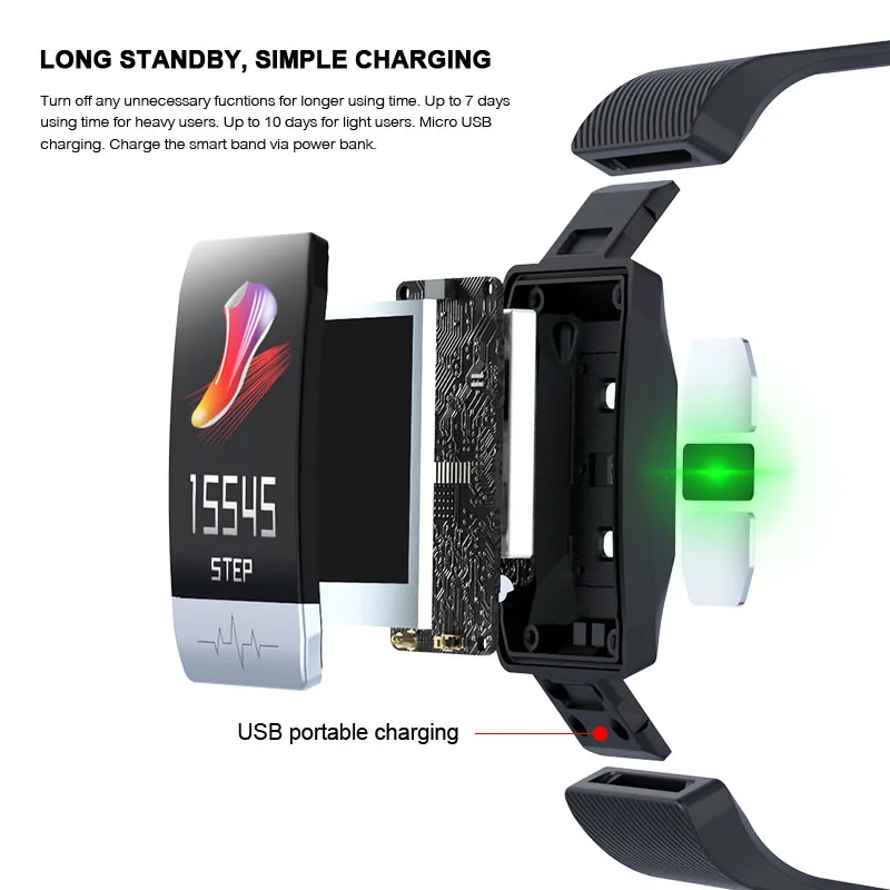  New Smart Bracelet ECG+PPG Sleep Monitor Fitness Tracker Blood Pressure Waterproof Watch Weather Fo - 33058718269