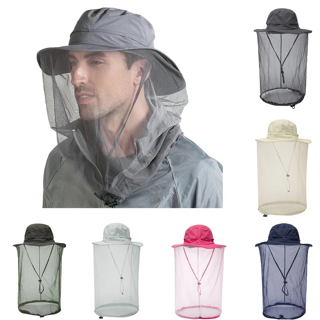 Outdoor Mosquito Head Net Hat, Safari Sun Bucket Hat with Hidden Net