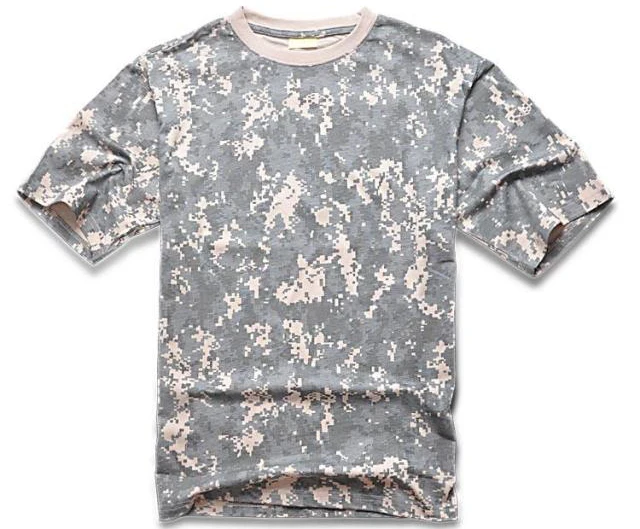 Мужская Летняя хлопковая Военная тактическая футболка с коротким рукавом активный отдых, Спорт футболки пиксельный пустынный камуфляж - Цвет: ACU