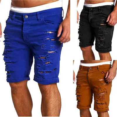 Новые модные штаны с дырками на коленях lenngth однотонные летние мужские джинсы Slim Fit прямые узкие, джинсовые брюки для девочек повседневные шорты, брюки