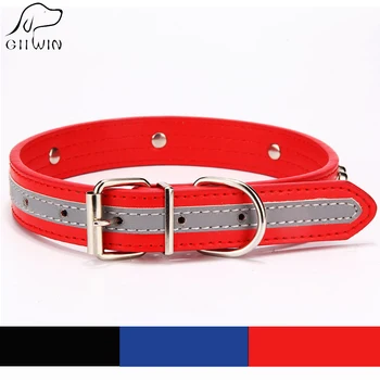 

[GIIWIN] Adjustable Pet Dog Collar Leash PU Leather Reflective for Dogs Cat Black Red Bone Neck Strap Dog-Collar Harness JW0031