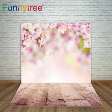 Funnytree Primavera bokeh fundo da árvore de flores rosa photocall de pranchas de madeira fundo fotográfico fundo decorações para casa