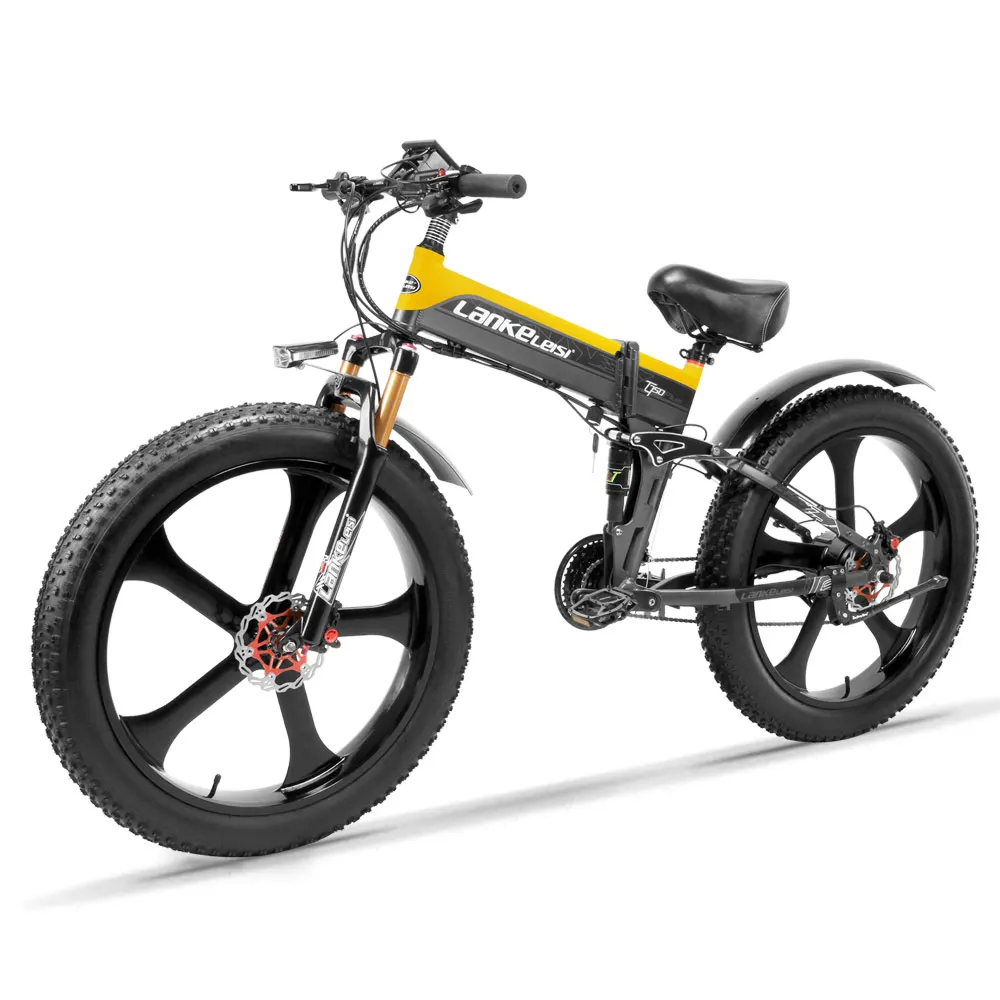 

Lankeleisi 26 Inch Motor 500w Fat Tire Folding Electric Mountain Bicycle 27 Speed Mtb With 48v 10ah Lithium Battery
