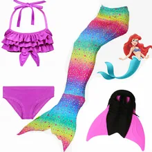 Юбки-пачки радужной расцветки с принтом с блестками Сияющий Русалка Моноласты, хвосты для купания, купальный костюм для маленьких девочек, праздничные купальные костюмы