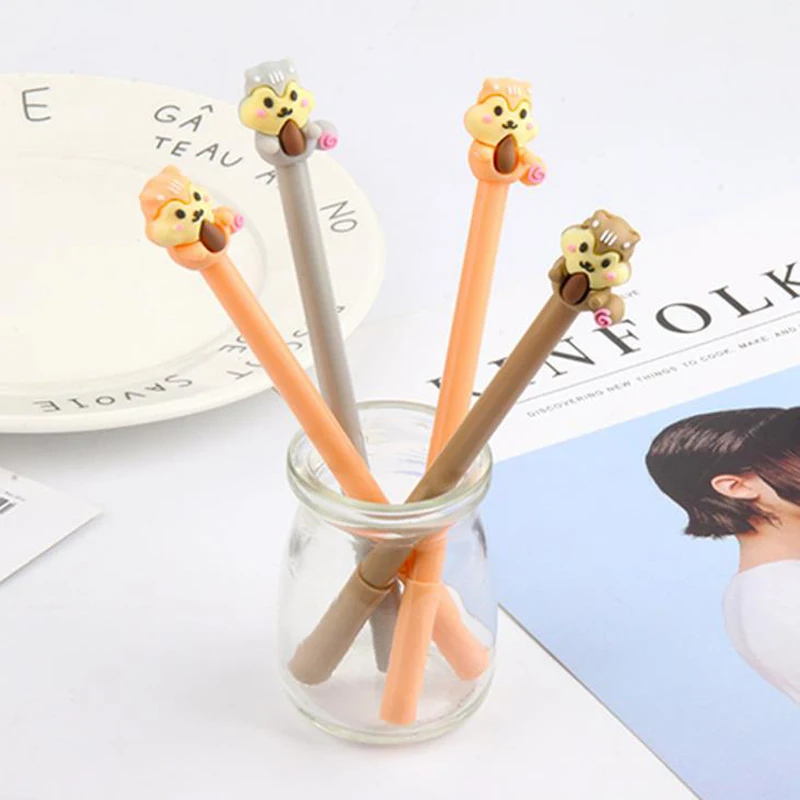 

3 Pcs/set Cartoon Animal Squirrel Plastic Gel Pens Kawaii Stationery Black Inked Writing Pens Office School Supplies