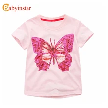 Babyinstar/Детская летняя футболка; Новинка года; розовые футболки с короткими рукавами для маленьких девочек; Детские повседневные топы С Рисунком бабочки; одежда