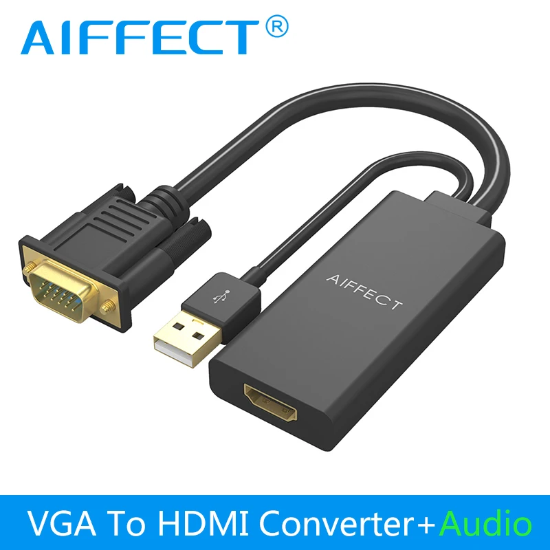 AIFFECT преобразователь из VGA в HDMI кабель адаптер аудио 1080P 2K бескислородная медь для