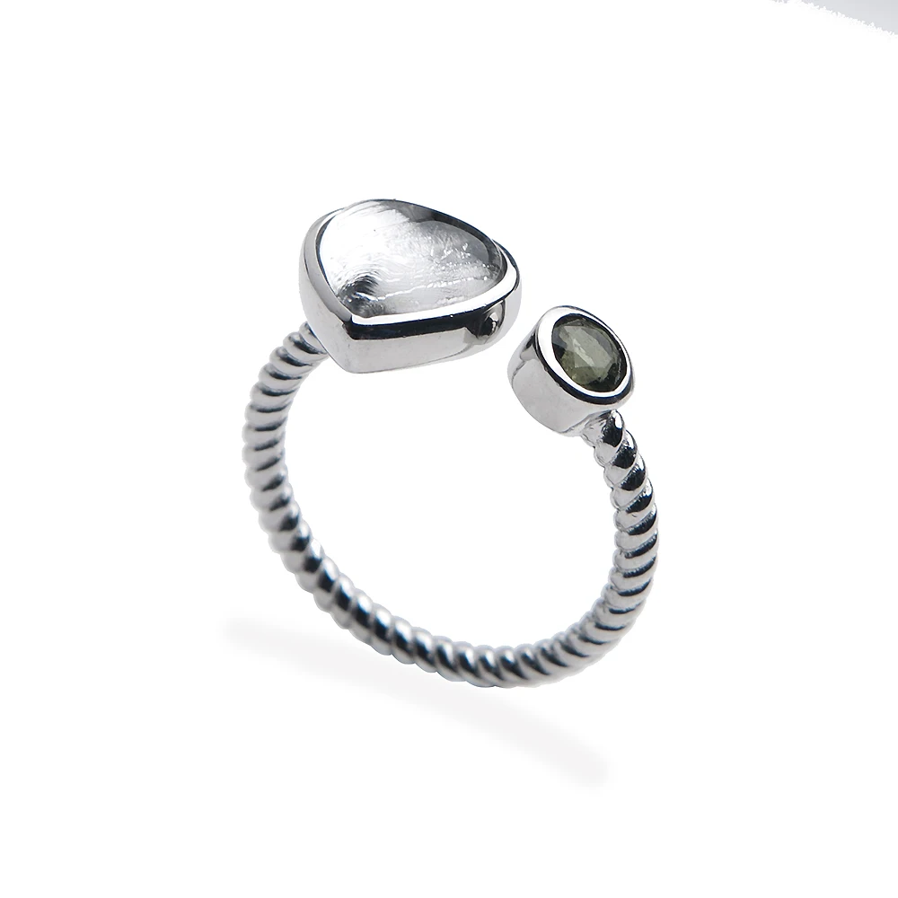 

Genuine Natural Gibeon Meteorite Moldavite Adjustable Size Power Ring Silver Plated Love Heart Shape Woman Man Drop Shipping