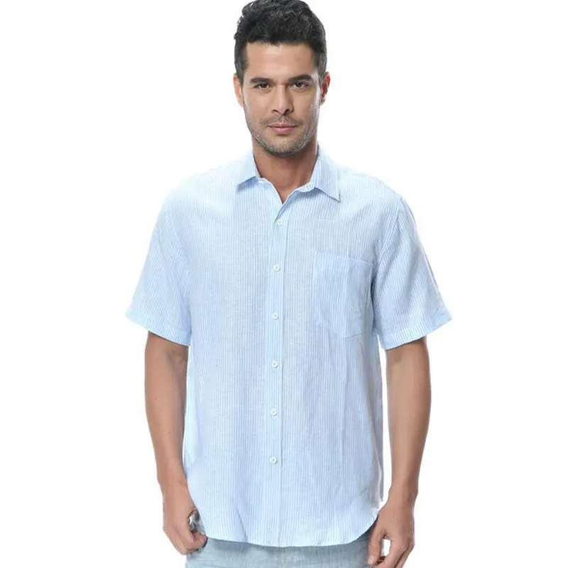 New Arrival Summer Style Brand Size S XXL 100 Linen Stripe Shirts
