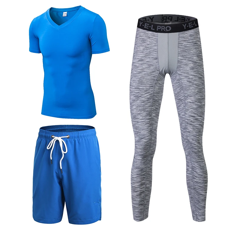 Yuerlian 3 Pcs Compression Men's Sportswear Fitness Tight Demix Tracksuit Running Set T-Shirt Leggings Pants Gym Mens Sport Suit