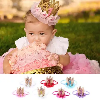 

Baby Girl First Birthday Party Tiaras Flower Crown Headband 1 Year Number Priness Style Birthday Hat Baby Girls Hair Accessory
