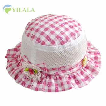 

Flower Baby Girls Cap Lace Plaid Girls Hat Summer Net Hat Cotton Baby Girl Sun Hats Bow Floral Kids Caps Baby Girls Clothing