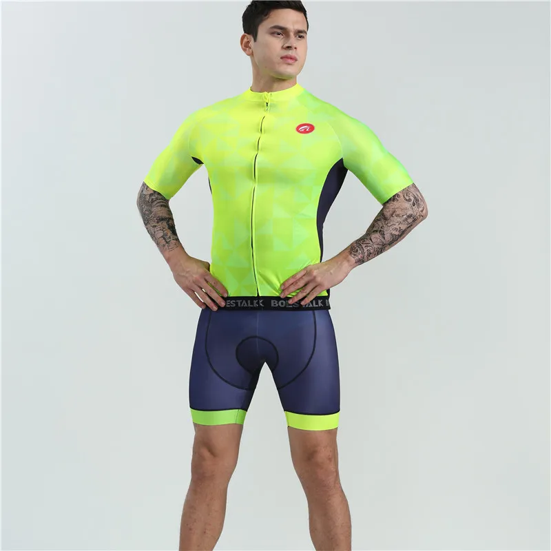 

BOESTALK new men cycling jersey set short sleeve fluorescent color uniforme Cycling Equipment UCI triathlon suit roupa ciclismo