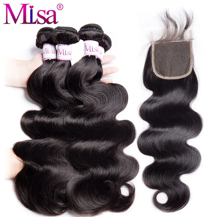 

10- 30 Inch Brazilian Body Wave With Closure 3 Bundles Mi Lisa Hair Weave Bundle Remy 4 Pcs/lot Human Hair Bundles With Closure