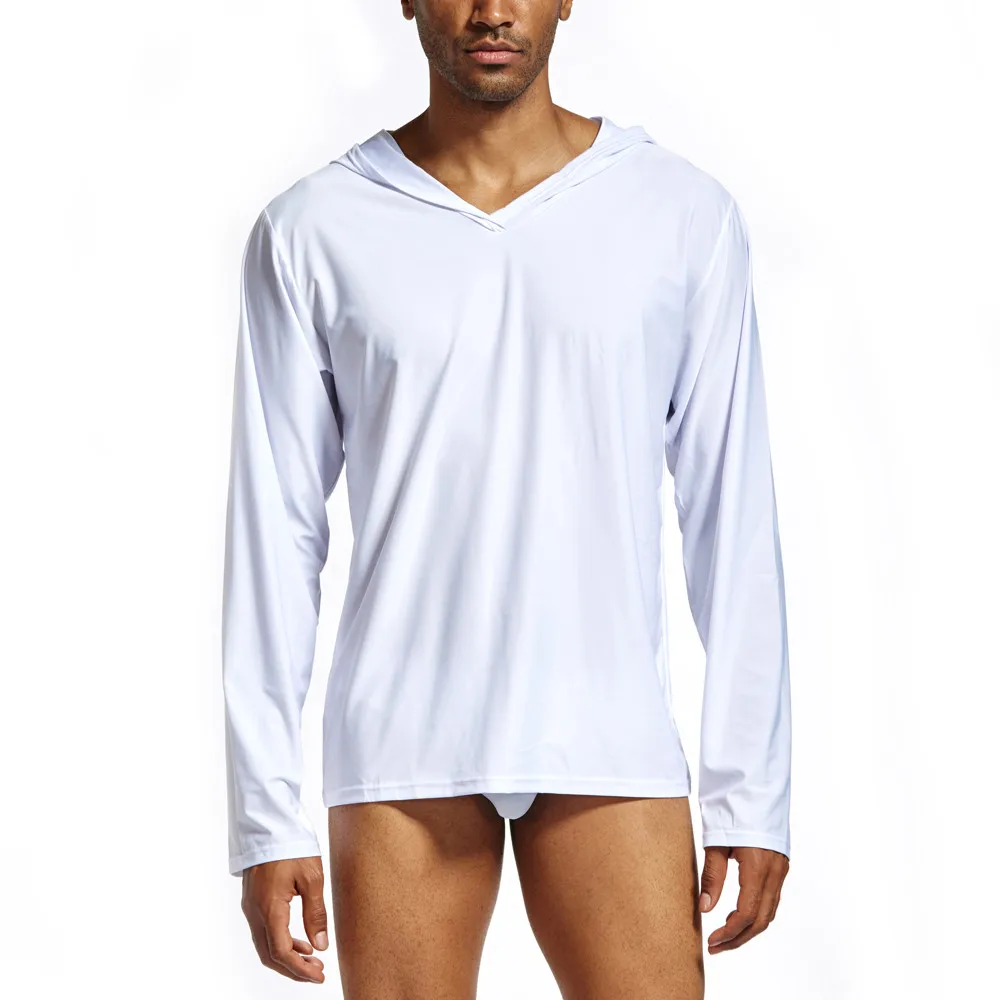 

FeiTong 2019 NEW Trendy Men T Shirt White Fashion Pure Home Clothes Hooded Cap Long Sleeve T-Shirt Of Men Clothing Tops & tees