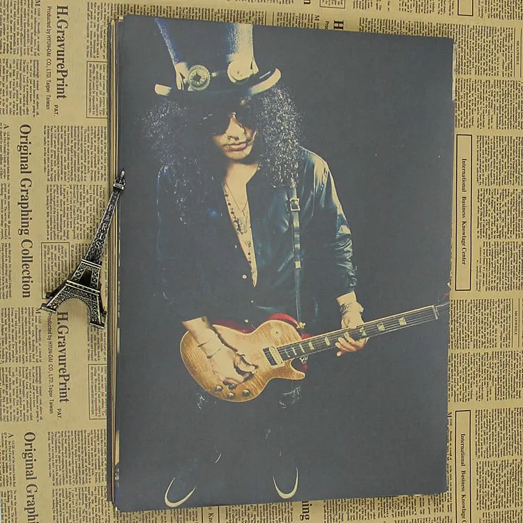 Guns N плакат с розами ВИНТАЖНЫЙ ПЛАКАТ Slash рок-гитарист живопись Мастер ретро плакат Поющая звезда Плакат домашний декор - Цвет: Серебристый