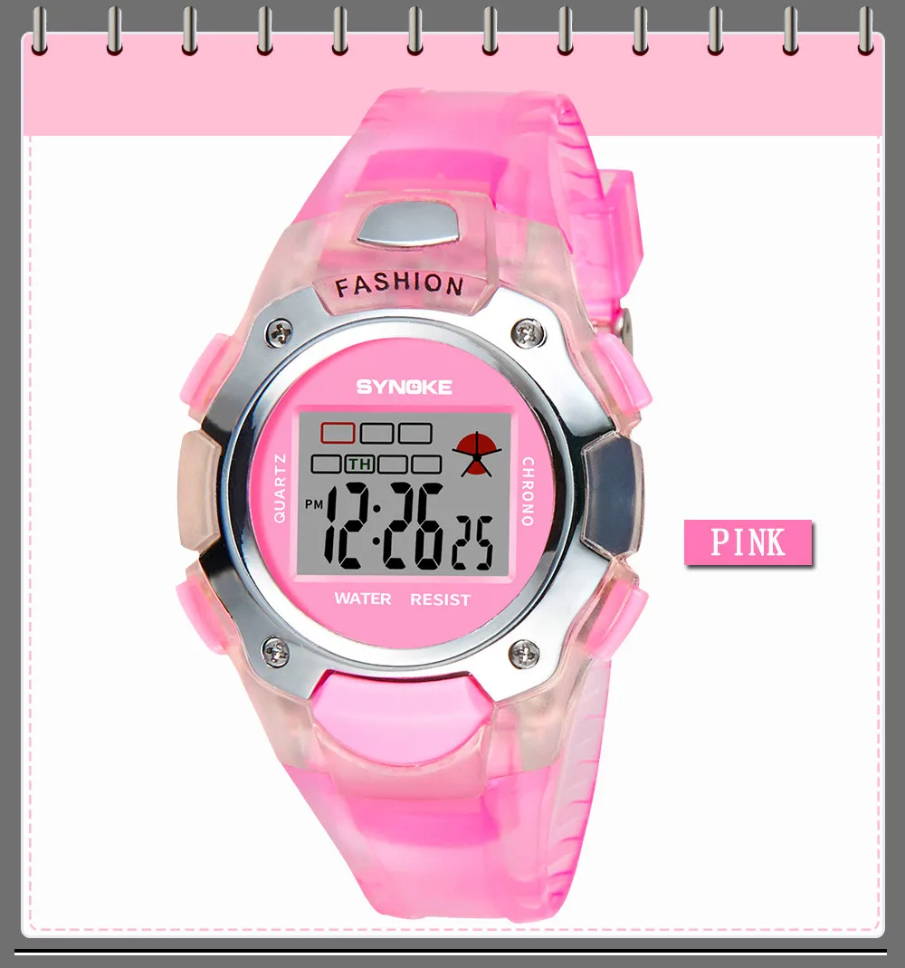SYNOKE многофункциональные водонепроницаемые часы 30 м светодиодный цифровые часы двойного действия высококачественное электронное движение W610 - Цвет: pink