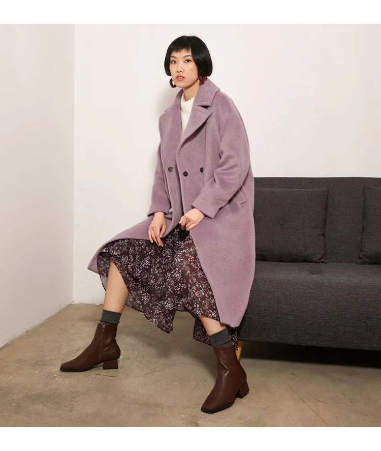 Samstree/фиолетовые однотонные женские шерстяные пальто в минималистическом стиле с широкой талией осень зима женская верхняя одежда на пуговицах