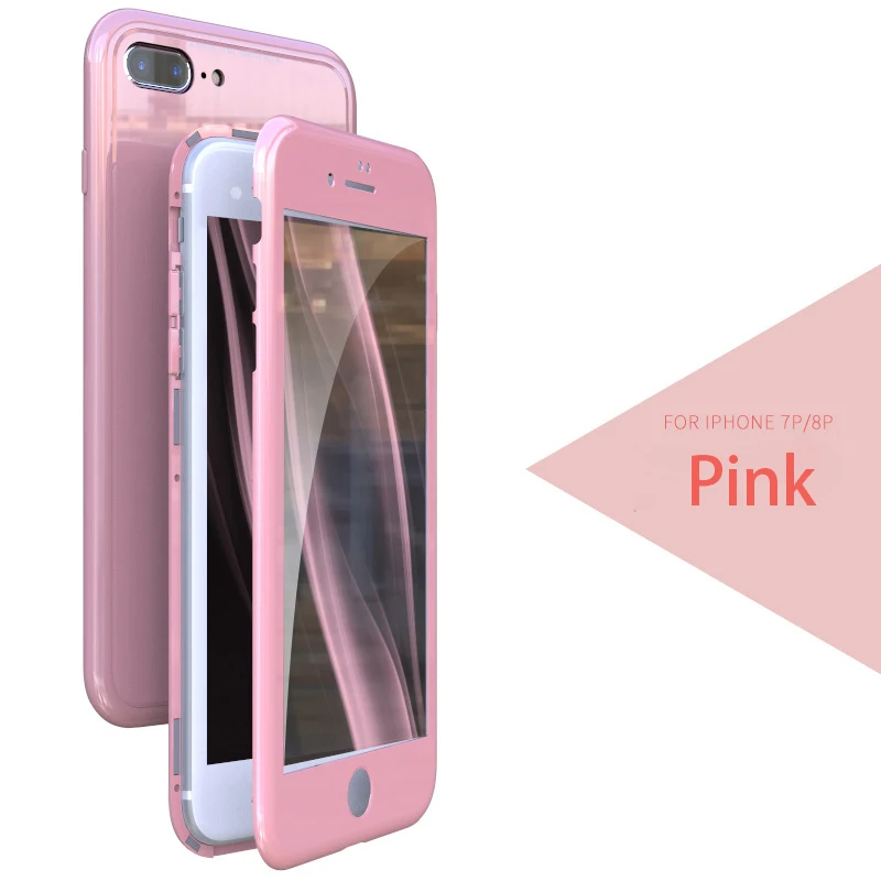 360 магнитный чехол с полной защитой для iPhone 6, 7, 8 plus, X, Xr, Xs Max, чехол с магнитной адсорбцией, закаленное стекло, чехол для iPhone - Цвет: Pink
