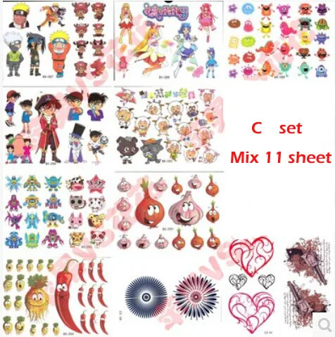 

11pcs 1lot One Piece vegetables, garlic onion girl Conan Temporary children Tattoo stickers cartoon tattoo sticker set C