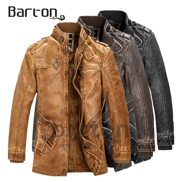 Barton Brand New Men's Vintage Motorcycles Leather Jacket Trench Coat