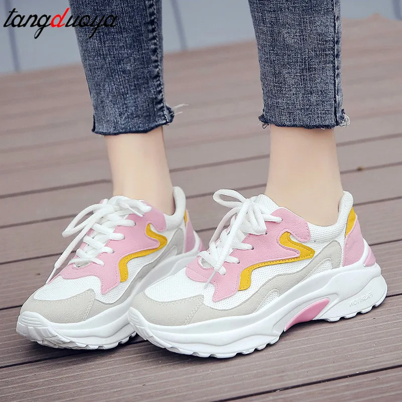 

New women casual shoes fashion breathable walking mesh women platform shoes women white ladies lace up shoes basket femme 2019