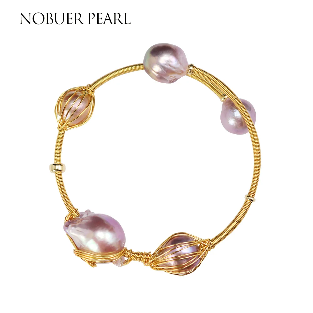 

Nobuer 14KGF AAA+ Natural Freshwater Pearl Bracelets For Women Purple Baroque Pearl Bangles Fine Jewelry To Party