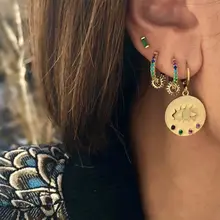 Маленький обруч с красочным круглый фианит плавающие бусины уникальные модные женские девушки микс cz цвет Huggie маленькая серьга-кольцо