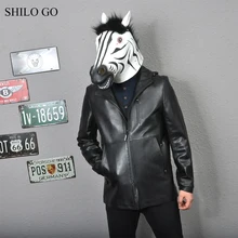 Шило GO кожаная куртка мужская Весенняя мода Овчина натуральная кожа пальто с капюшоном лаконичная свободная Молния Черная Куртка