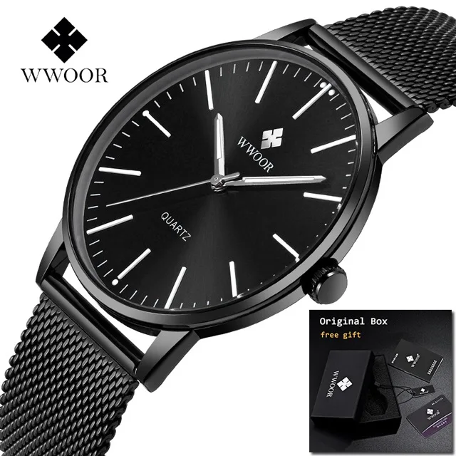 

WWOOR Fashion Mens Watches Top Brand Luxury Quartz Watch Men Casual Slim Mesh Steel Waterproof Sport Watch Relogio Masculino