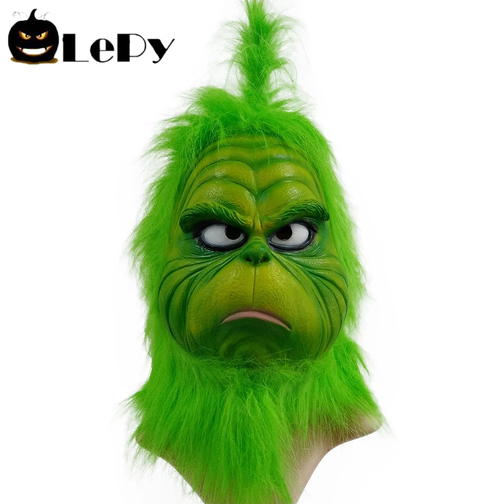 

Cosplay Grinch Latex Mask Men Women Green Latex Party Cosplay Mask With Further Helmet Headgear Halloween Christmas Accessory