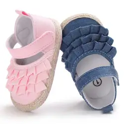 Летняя обувь с бантом для новорожденных девочек малышей Мягкая подошва обувь кроватки Prewalker ботиночки для новорожденной малыша мягкая