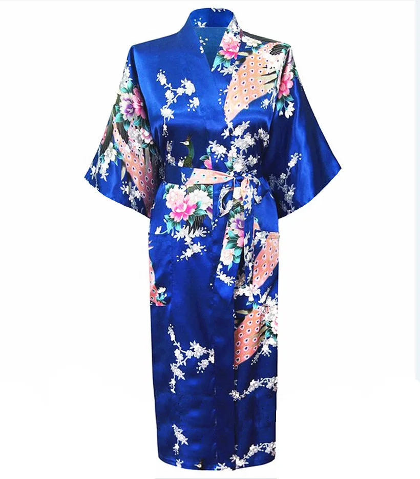 Высокая мода Золотой китайский женский шелковый халат из вискозы кимоно банное платье Ночная рубашка размер S M L XL XXL XXXL Pijama Mujer Zhs01G - Цвет: Синий